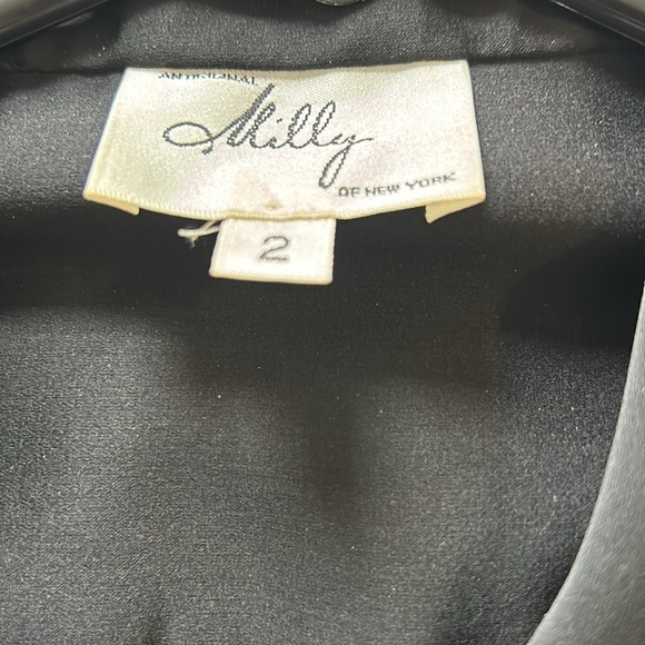 Black satin dress by Milly with stunning rhinestone bow shaped buttons - Picture 4 of 5